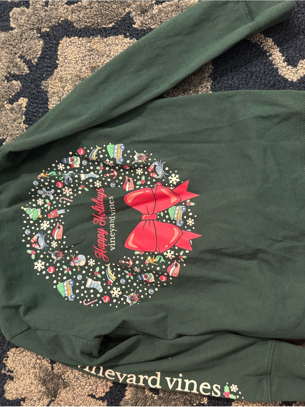 Vineyard Vines Green Kids Holiday Wreath Sweatshirt with Red Bow